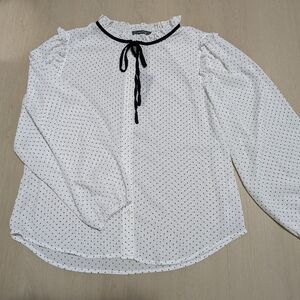 Adrianna Papell White Polka Dot Blouse